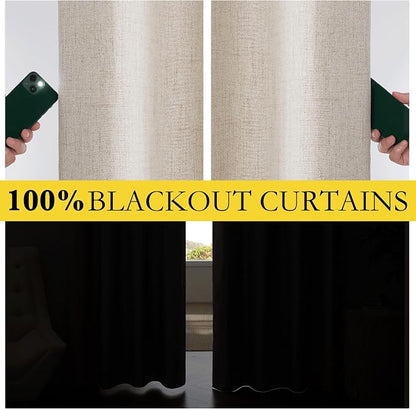 NICETOWN Natural Thick Linen Blend 100% Blackout Curtains - Image 4