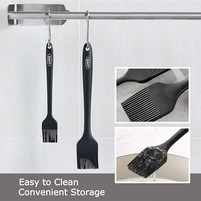 2PCS Silicone Basting Pastry Brush, JJOO Heat Resistant Food Cooking Brush for Oil, Sauce, Baking, BBQ and Grill, BPA Free, Dishwasher Safe (2Pack, Black)