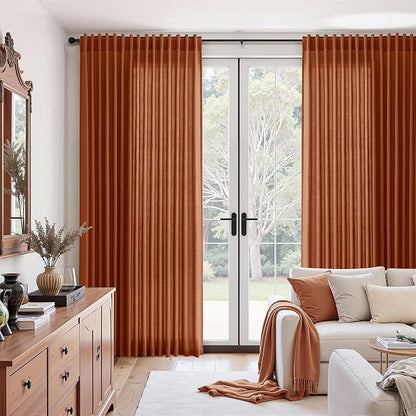 Extra Wide Linen Curtains for Living Room 90 Inches Long Terracotta Light - Image 6