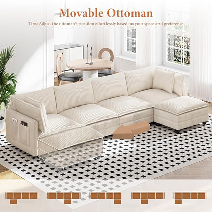 Vesgantti 143" L Shaped Modular Sectional Sofa, Comfy Corduroy Upholstered - Image 6