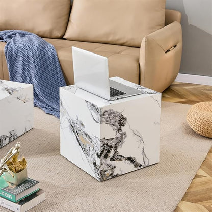Side Table, End Table with White Marble Grain, Modern Beside Sofa Couch Tables - Image 3