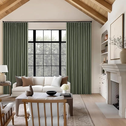 Olive Green Linen 100% Blackout 120 Inch Curtains - Image 7