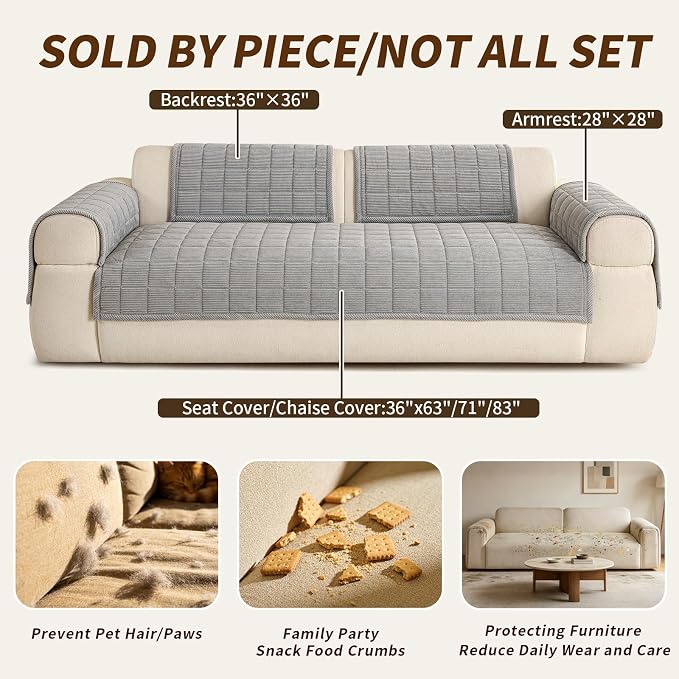 Velvet Couch Covers for Sectional Sofa Washable, Non-Slip L Shaped Sectional - Image 5