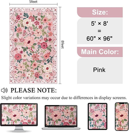 DUKINO 5x8 Area Rug for Bedroom, Soft Floral Washable Rug Non Slip, - Image 2