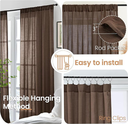 BGment Brown Linen Curtains 45 Inch Length - Image 6