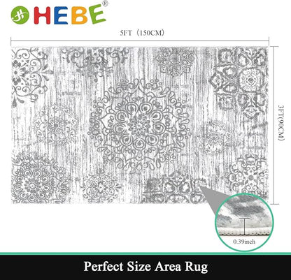 HEBE Area Rug for Entryway 3'x5', Washable Non Slip Boho Bedroom Rug | Soft - Image 2
