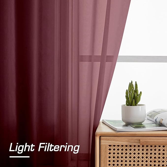 Simplebrand Rod Pocket Top Solid Voile Sheer Curtains - Image 2