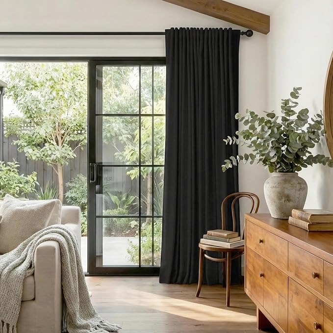 Linen Textured Total Blackout Sliding Door Curtains 96 Inches Long, Thermal - Image 5