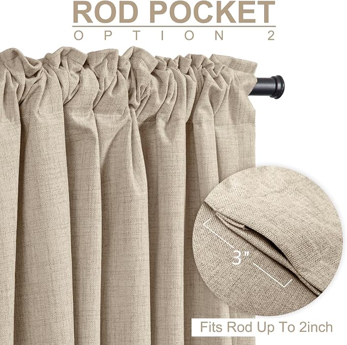 Linen Textured Total Blackout Sliding Door Curtains 96 Inches Long, Oatmeal | - Image 4
