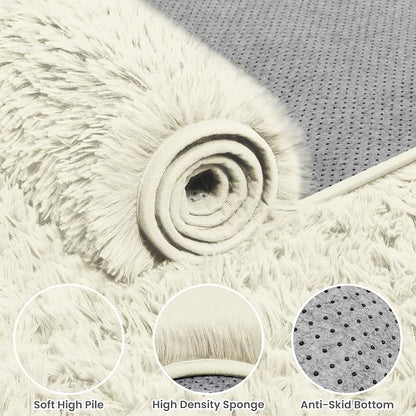 5x8 Fluffy Shag Area Rugs for Living Room Bedroom: Soft Carpet Cream White | - Image 6
