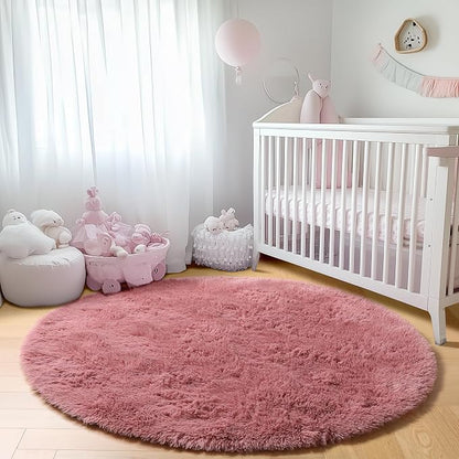 Blush Round Area Rugs 5ft, Soft Bedroom Circle Rug Mats - Image 8
