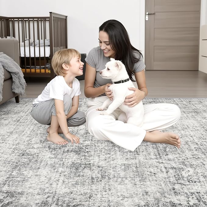 3x8 Washable Runner Rug：Modern Abstract Soft Carpet Black Grey | - Image 2