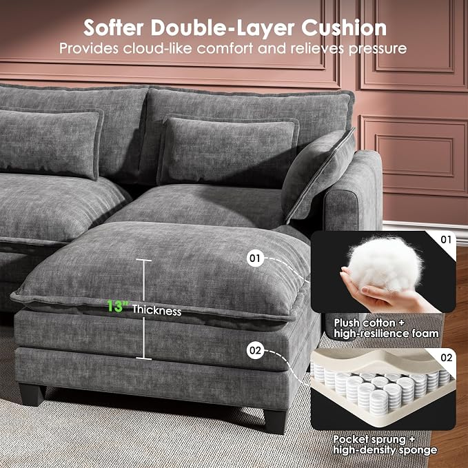 Marsail Modular Sectional Sofa 110.6" U-Shaped Modern Comfy Cloud Couch - Image 5