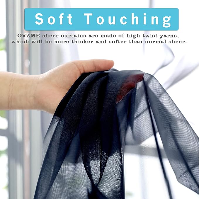 Navy Blue Sheer Curtains 2 Panel Sets 84" Inch Length - Image 3