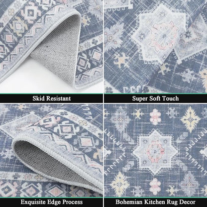 HEBE Boho Kitchen Rugs Set of 3, Non Slip Washable Kitchen Mats - Image 4