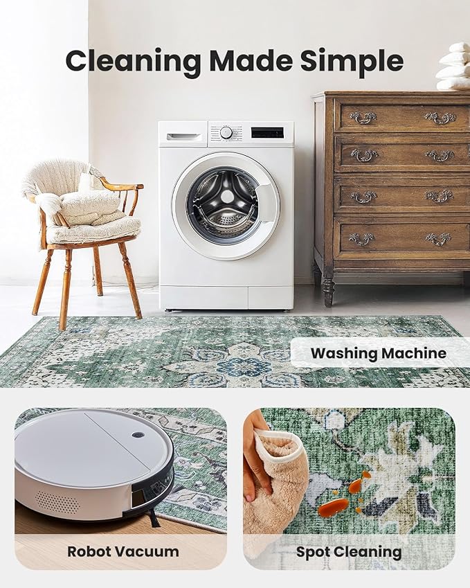 AMADA HOMEFURNISHING 6x9 Area Rug, Washable Low-Profile Large Area Rug - Image 4