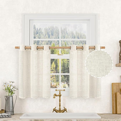 30 Inch Cafe Linen Curtains for Small Window, Cream Ivory Semi Sheer Light by LAMIT