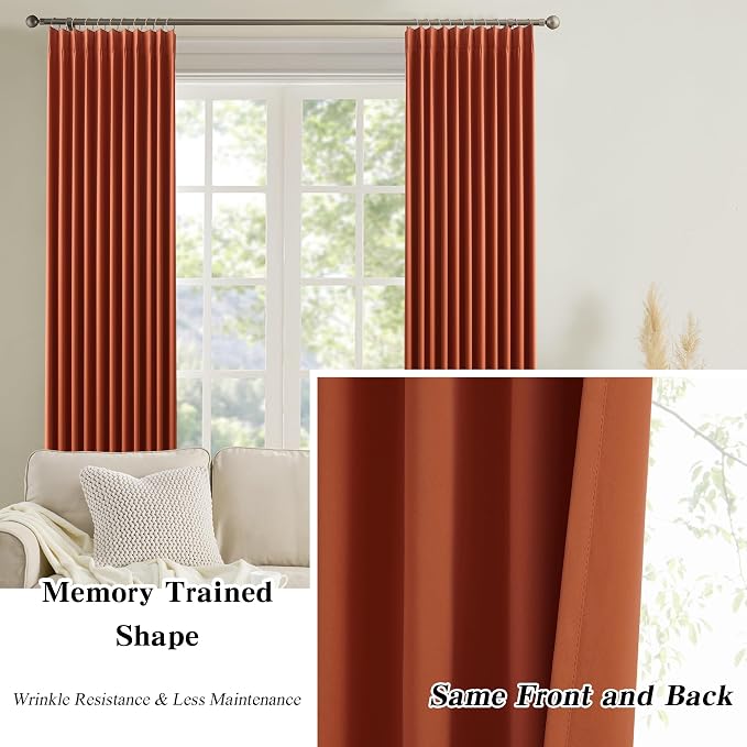 Burnt Orange Blackout Pleated Curtains Short 2 Panels Set 45 Inch Length - Image 6