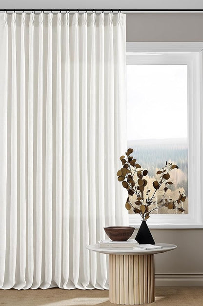 Beige White Pinch Pleated Linen Curtains 2 Panels 105 Inches Long | 400GSM by Twodrapes