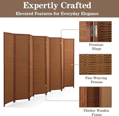8 Panel Room Divider and Extra Wide Folding Privacy Screen, Bamboo Room Divider - Image 5
