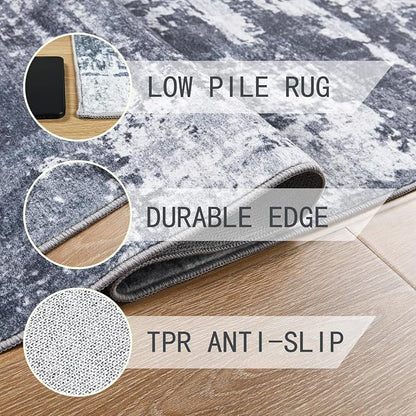 Entryway Rug 3x5 Dark Grey Bedroom Area Rug Washable Non Slip Abstract Boho Rugs - Image 5