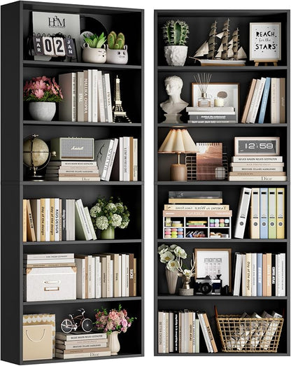 FOTOSOK 6-Tier Open Bookcase and Bookshelf Set of 2, Freestanding Display - Image 9