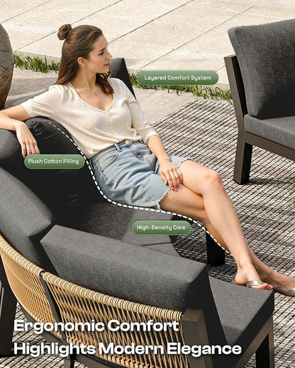 Outdoor Patio Sectional Modular Sofa, Aluminum 1 Piece Curved Patio Couch - Image 5
