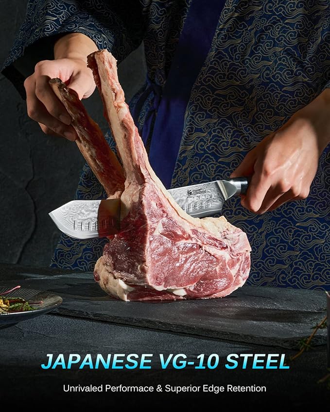 KYOKU Gin Series 10" Bullnose Butcher Knife for Meat Cutting With Silver PVD Coating - Japanese VG10 Steel for Professional Chefs & Home Cooks, Commercial & Home Kitchen