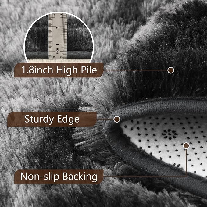5x7 Tie-Dyed Dark Grey Fluffy Area Rug Non-Slip - Image 6