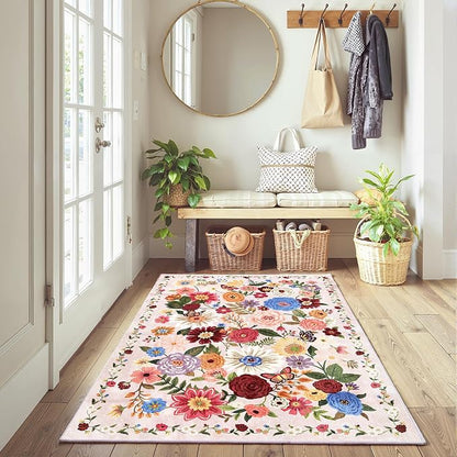 Blush Floral Entryway 3x5 Rug for Bathroom Bedroom Washable Rug | Non Slip Soft - Image 2