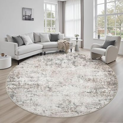 Round Area Rug Living Room: 6 ft Modern Washable Carpet Brown | by FXRHLP