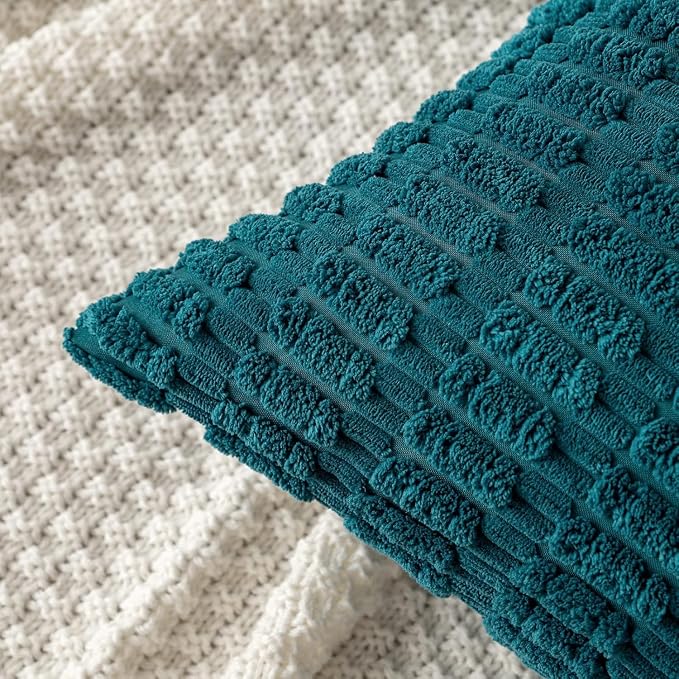 MIULEE Euro Sham Corduroy Decorative Throw Pillow Covers 24x24 Teal | Pack of 2 - Image 6