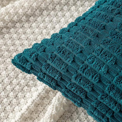 MIULEE Corduroy Decorative Throw Pillow Covers 20x20 Teal Pack of 2 | Soft Boho - Image 6