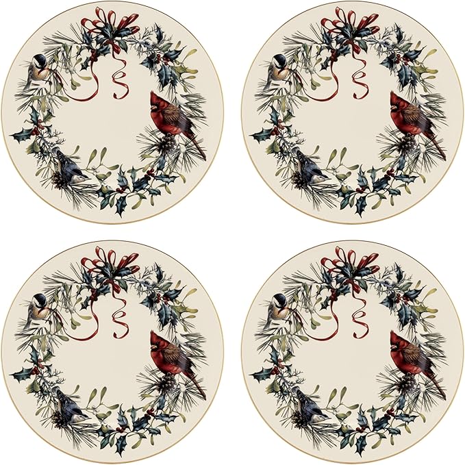 Lenox 897093 Winter Greetings Dinnerware Salad Plates, Set of 4, Red & Green, Christmas, Holiday Hosting