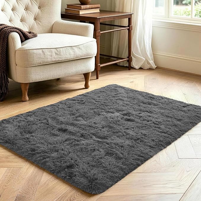 3x5 Dark Grey Fluffy Soft Area Rug Non-Slip - Image 3
