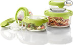 Anchor Hocking TrueSeal Glass Food Storage Containers with Lids, Green, 10-Piece Set