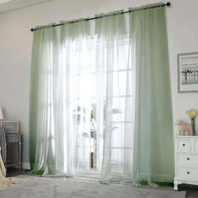 Chyhomenyc Sage Green Sheer Curtains 108 Inches Long - Image 2