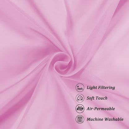 Chyhomenyc Pink Sheer Valances for Window 2 Pack, 42Wx14L Inches Small Sheer - Image 5
