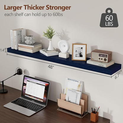 fuqing Dark Blue Floating Shelves 48 Inch, Solid Wooden Wall Shelves Set of 2 - Image 2