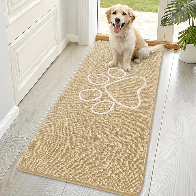 OLANLY Dog Door Mat for Muddy Paws 70x35, Paw Print Design Chenille Mud Mat | by OLANLY