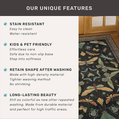 Green and Black Rug for Entryway Indoor- 3x6 Kitchen Floor Mats Non Slip - Image 6