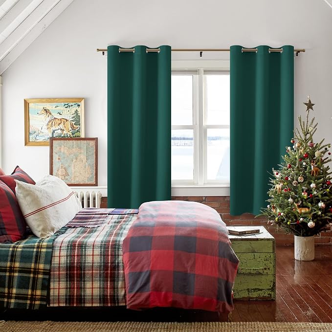 Blackout Curtains for Bedroom, Hunter Green, 38 x 72 Inch, 2 Panels | Noise - Image 6