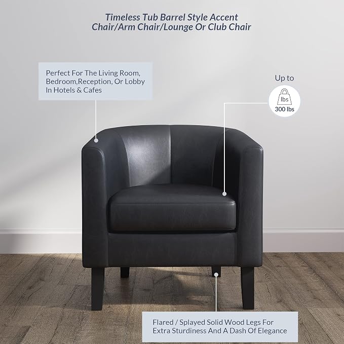 BELLEZE Accent Barrel Chair, Linen Round Chair Club Tub Sofa Corner Chair - Image 4