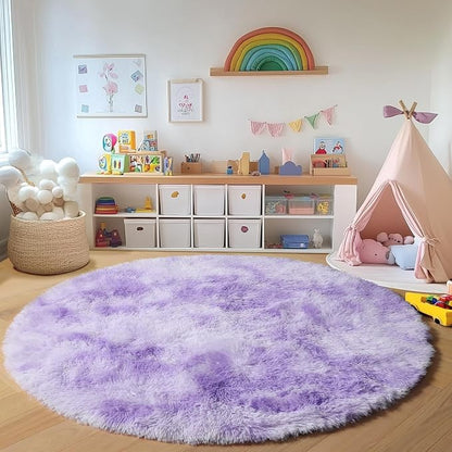 Tie-Dyed Purple Round Area Rug 4ft, Soft Bedroom Circle Rugs Floor Mats - Image 7