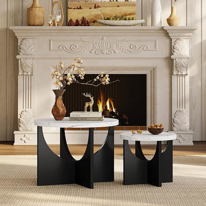 LIKIMIO Nesting Coffee Tables Set of 2, 23.6" Small Round Side Tables - Image 9