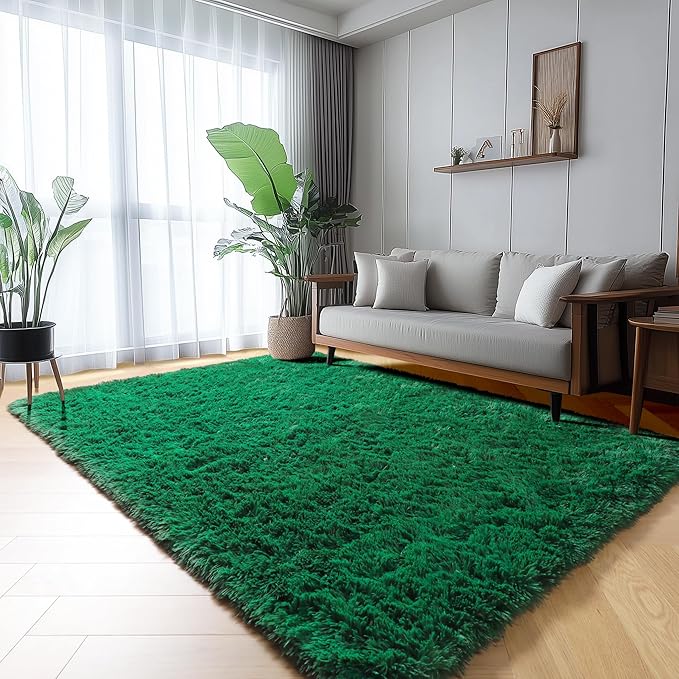 Dark Green Area Rugs for Living Room Bedroom, 5x8 Fluffy Shaggy Large Rug by ONASAR