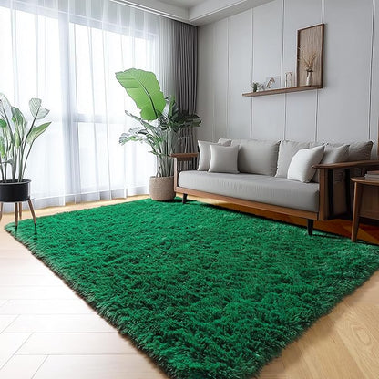 Dark Green Area Rugs for Living Room Bedroom, 5x8 Fluffy Shaggy Large Rug by ONASAR