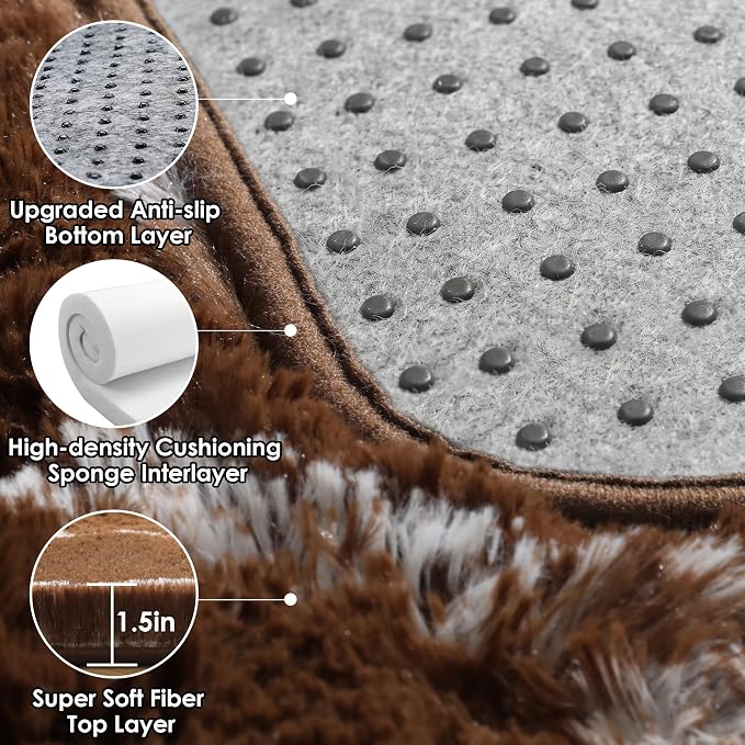 6x9 Area Rugs for Living Room Bedroom, Fluffy Brown and White Geometric Rug | - Image 4
