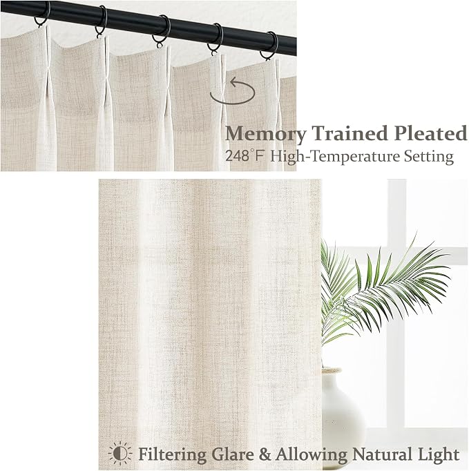 PleatedDrapes Small Linen Blend Ivory Birch Curtains 54 Inch Long 2 Panels Set - Image 3