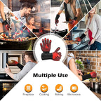 BBQ Gloves, 1472°F Heat Resistant Gloves Fireproof Mitts，Grilling Gloves Silicone Non-Slip Washable Oven Gloves, Kitchen Gloves for Barbecue, Grilling, Cooking, Baking, Camping, Smoker (Red)